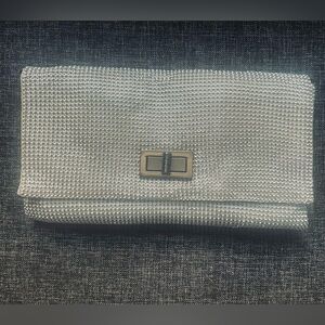 BCBG silver mesh clutch with strap